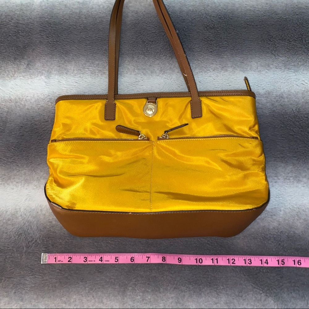 Michael Kors Kempton Golden Yellow Pocket Nylon Leather Trim Bag - Picture 12 of 14
